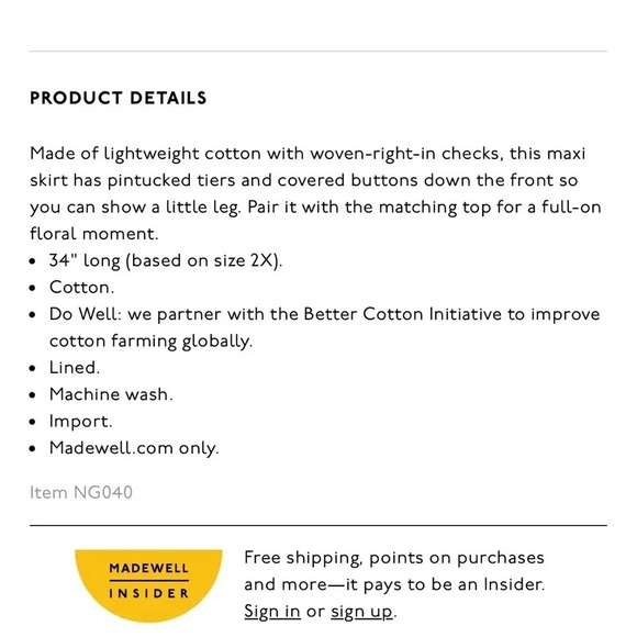 NWT!! Madewell - Button-Front Tiered Maxi Skirt in Florentine Floral - Size 3X - Picture 6 of 9